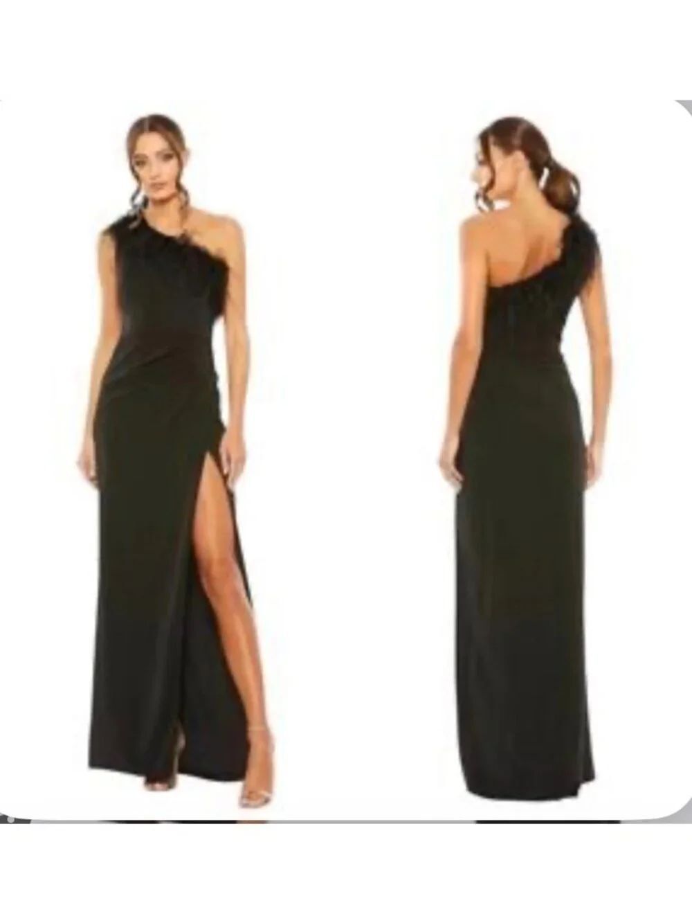 Mac Duggal One Shoulder Feather Detail Dress Size 2